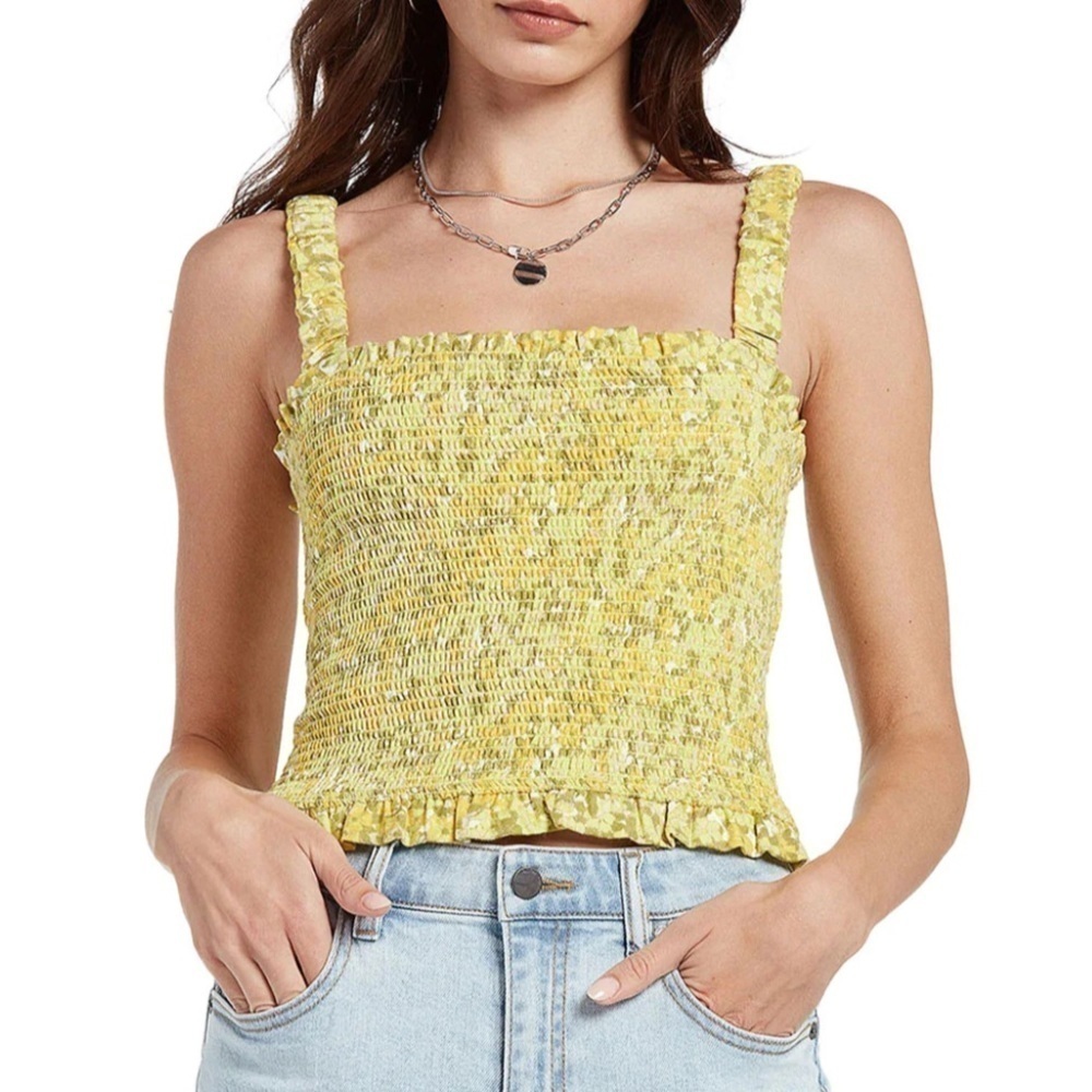 NWT Volcom Wanna Have Sun Floral Smocked Ruffle Cami Tank Top